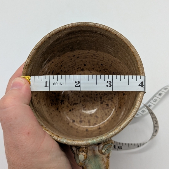 Handmade Earthenware Tan Green Blue Glazed Coffee Mug - Picture 8 of 9